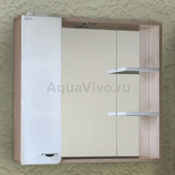Шкаф-зеркало Оника Стиль 75.01, левый, с подсветкой, цвет белый / ясень шимо светлый