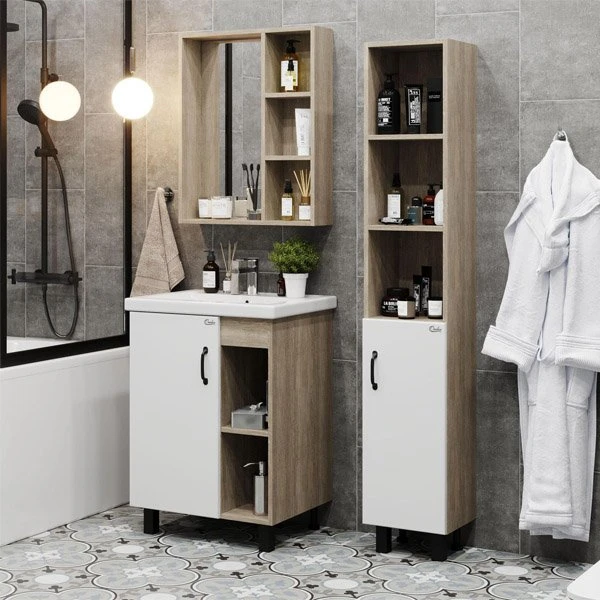 Мебель для ванной Оника Тимбер 60.01, под раковину Como, цвет белый матовый / дуб сонома - фото 1