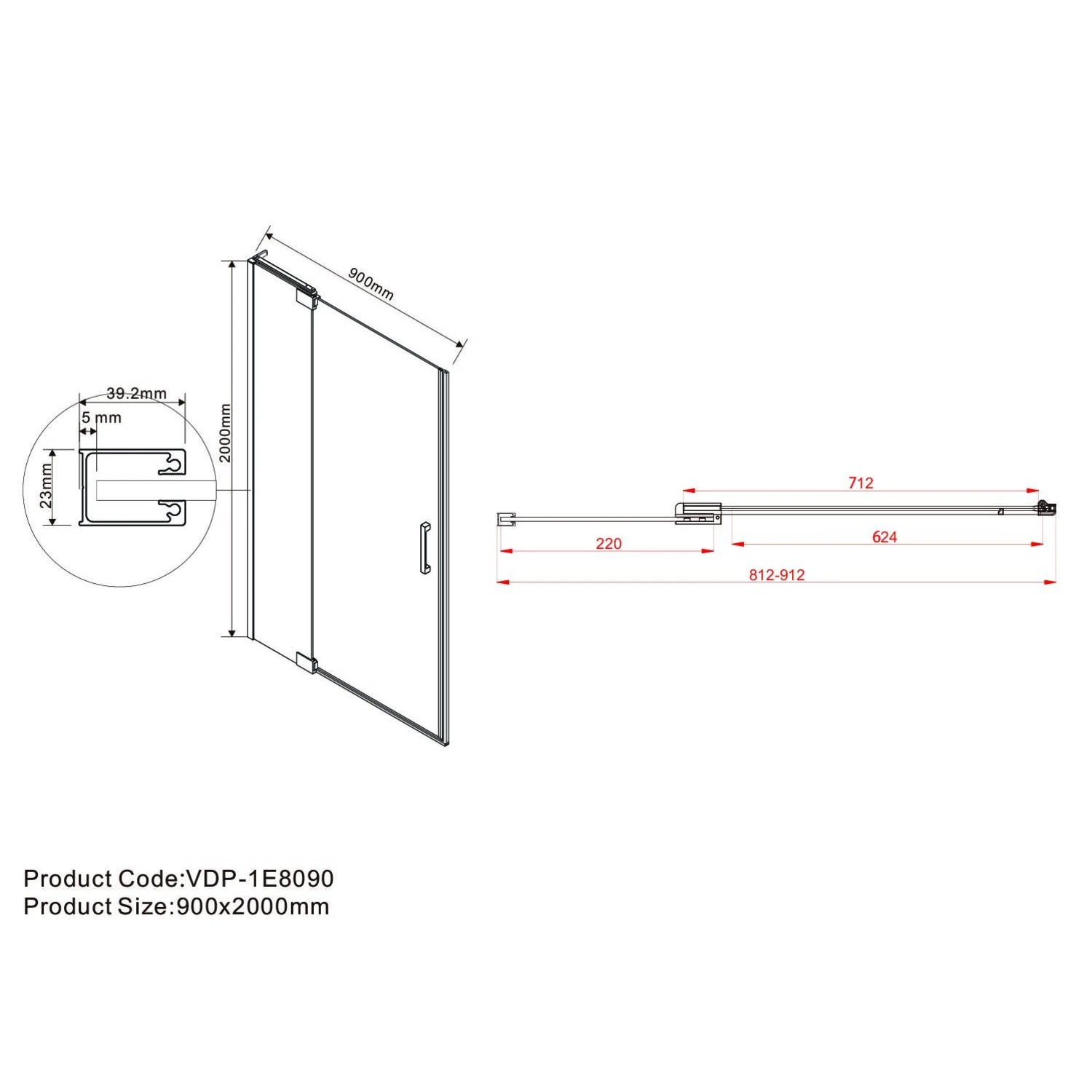 Душевая дверь Vincea Lugano VDP-1E 90x200, стекло прозрачное, профиль вороненая сталь - фото 1