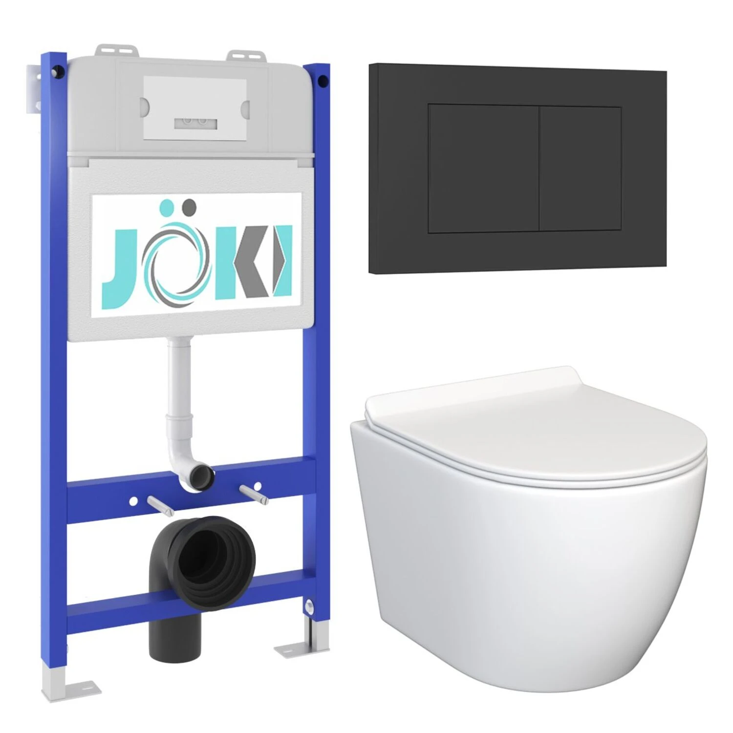 Комплект: JOKI Инсталляция JK03351+Кнопка JK013525BM черный+Stella JK1061016 унитаз белый