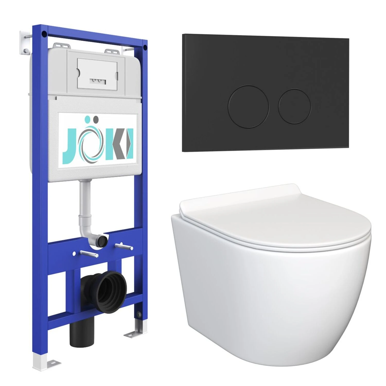 Комплект: JOKI Инсталляция JK01150+Кнопка JK103516BM черный+Stella JK1061016 белый унитаз