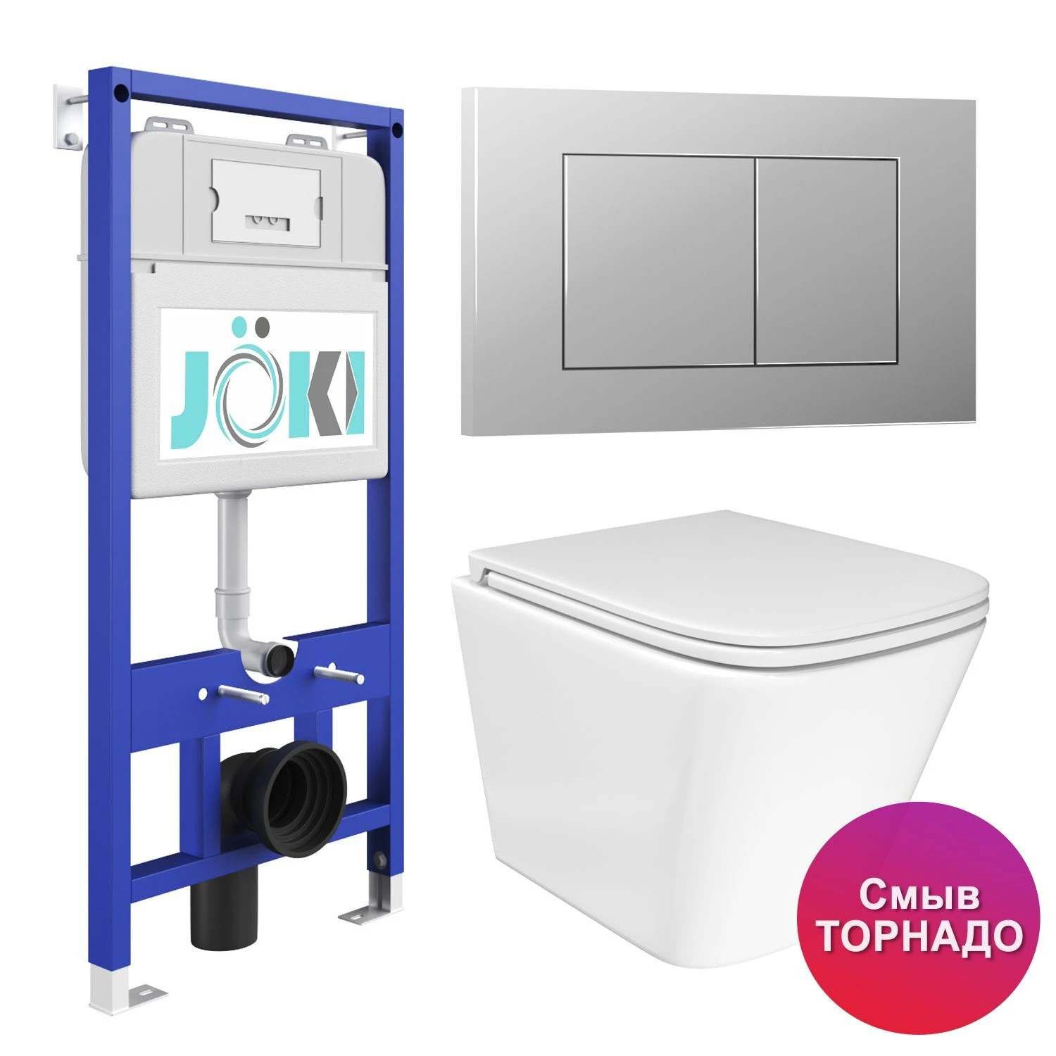 Комплект: JOKI Инсталляция JK01150+Кнопка JK012519CH хром+Verna T JK3031025 белый унитаз, смыв Торнадо