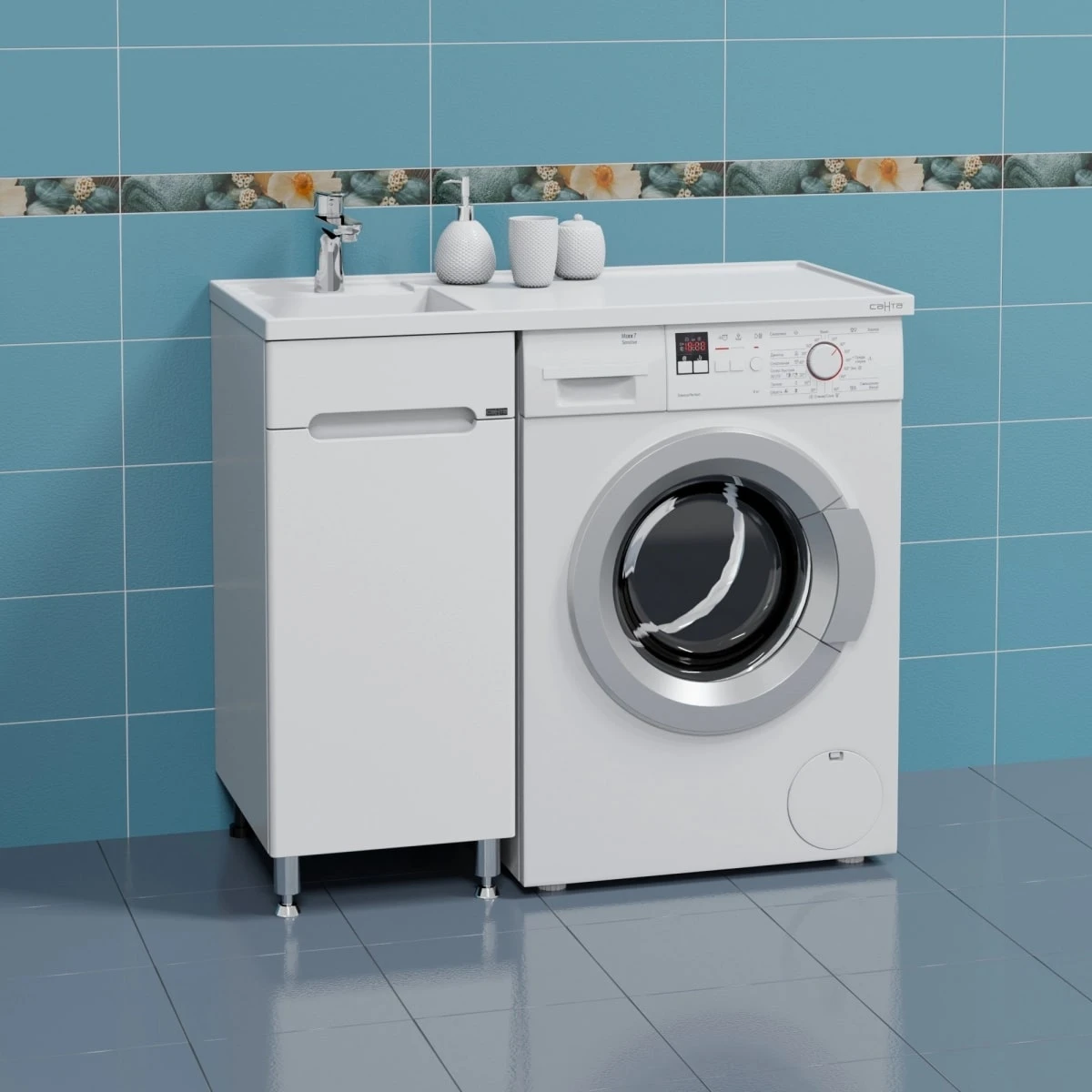 Раковина Санта Лидер 100x48 для установки над стиральной машиной, левая, цвет белый - фото 1