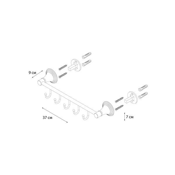 Крючок Fixsen Luksor FX-71605-5B, планка на 5 крючков, 36 см