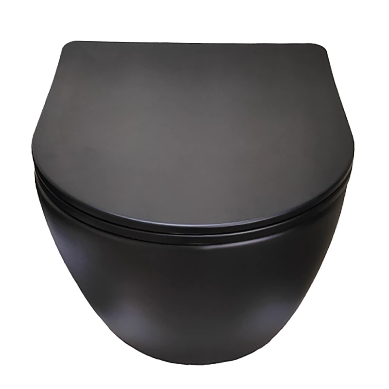 Унитаз CeruttiSPA Sella Aria MB CT9160 подвесной, безободковый, с сиденьем микролифт, цвет черный матовый - фото 1