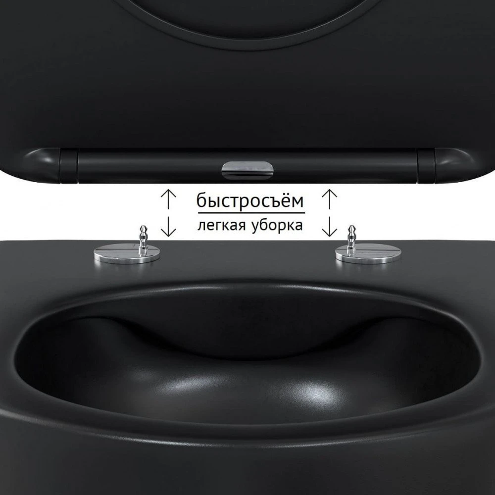 Комплект Berges 043326 унитаза Ventas Black с сиденьем микролифт и инсталляции Novum 525 с черной кнопкой F5 Soft Touch - фото 1