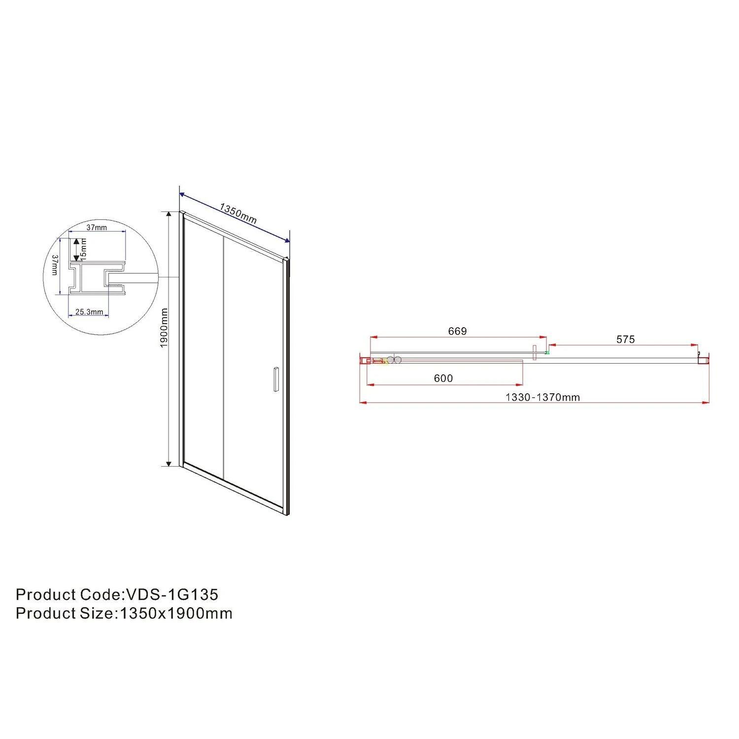 Душевая дверь Vincea Garda VDS-1G 135x190, стекло прозрачное, профиль черный - фото 1