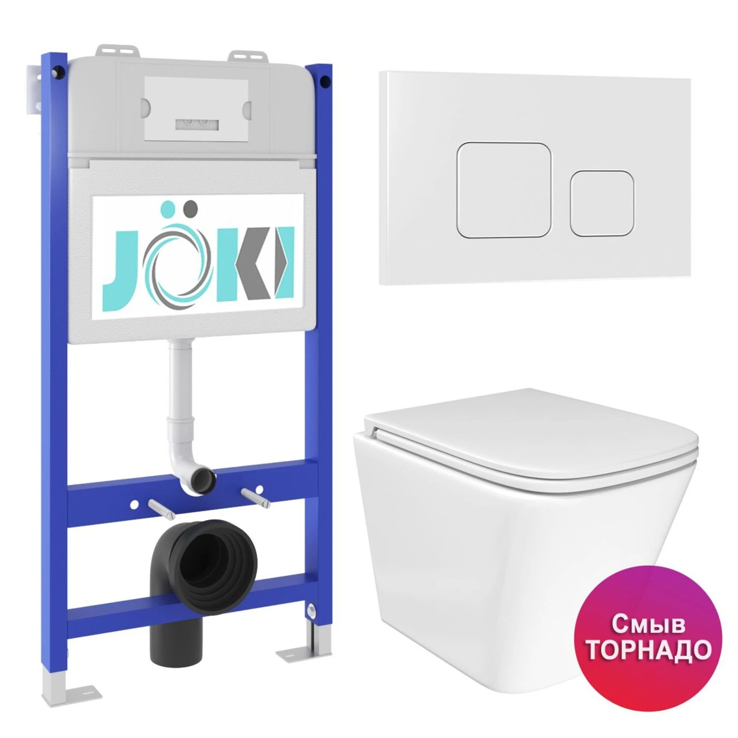 Комплект: JOKI Инсталляция JK03351+Кнопка JK021531WM белый+Verna T JK3031025 унитаз белый, смыв Торнадо