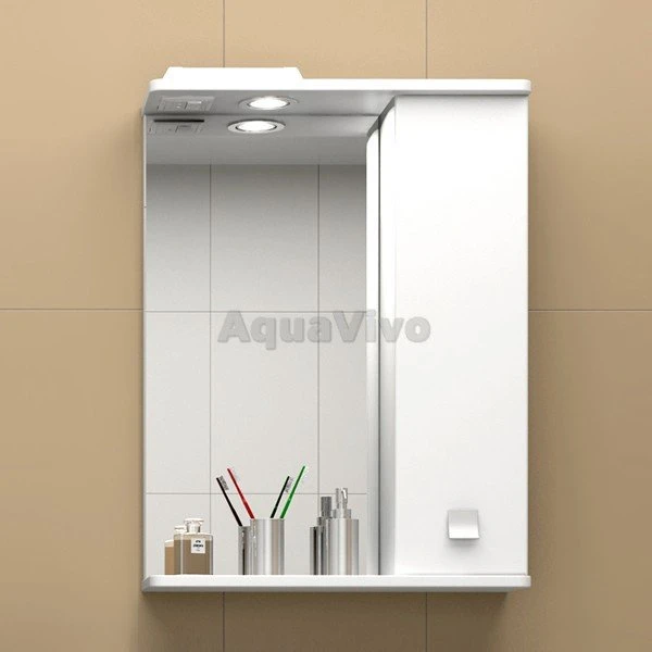 Шкаф-зеркало Какса-А Домино 55, с подсветкой, правый, цвет белый