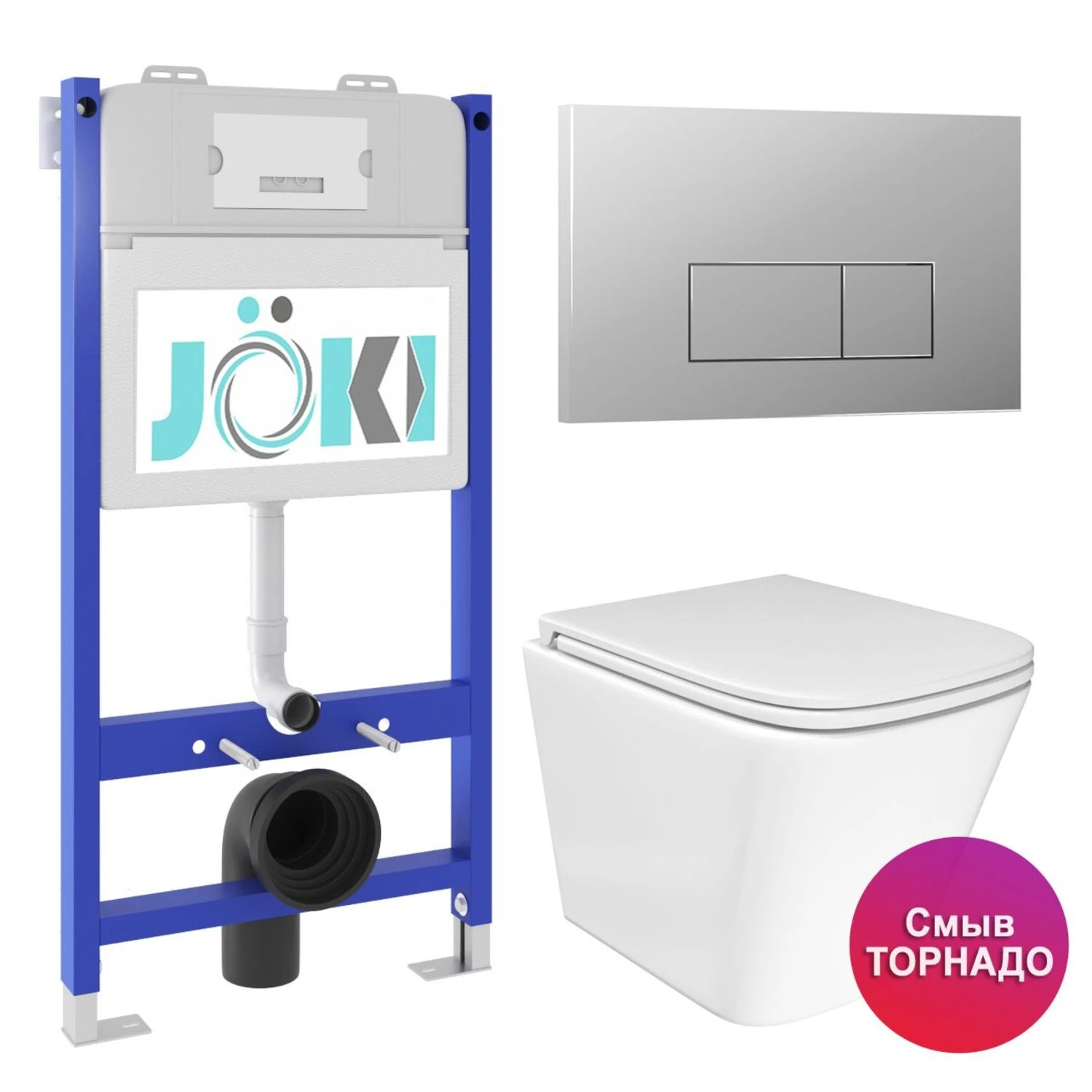 Комплект: JOKI Инсталляция JK03351+Кнопка JK202501CH хром+Verna T JK3031025 унитаз белый, смыв Торнадо