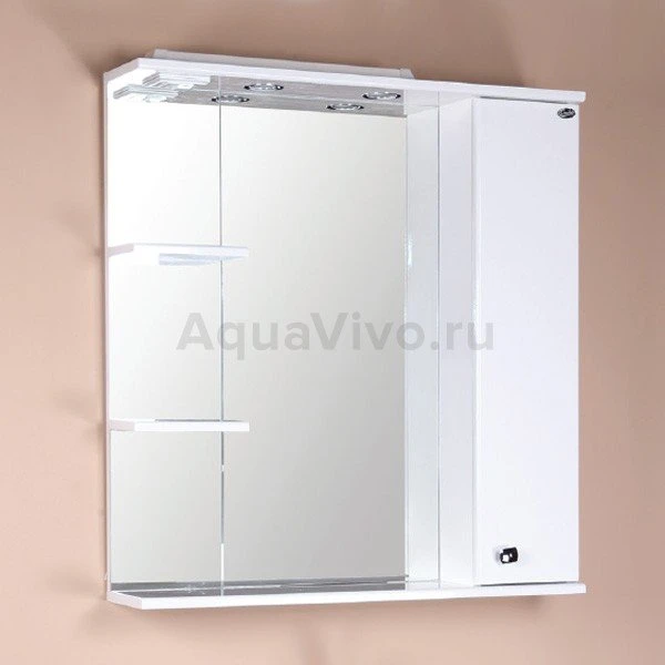 Шкаф-зеркало Оника Эльбрус 80.02, правый, с подсветкой, цвет белый