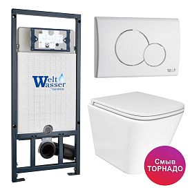 Комплект: Weltwasser Инсталляция Mar 507+Кнопка Mar 507 RD GL-WT белая+Verna T JK3031025 белый унитаз, смыв Торнадо - фото 1