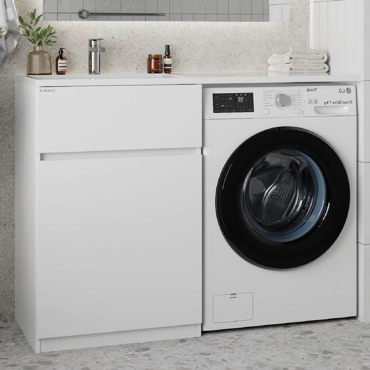 Тумба под раковину Оника Сорго 58, с бельевой корзиной, цвет белый - фото 1