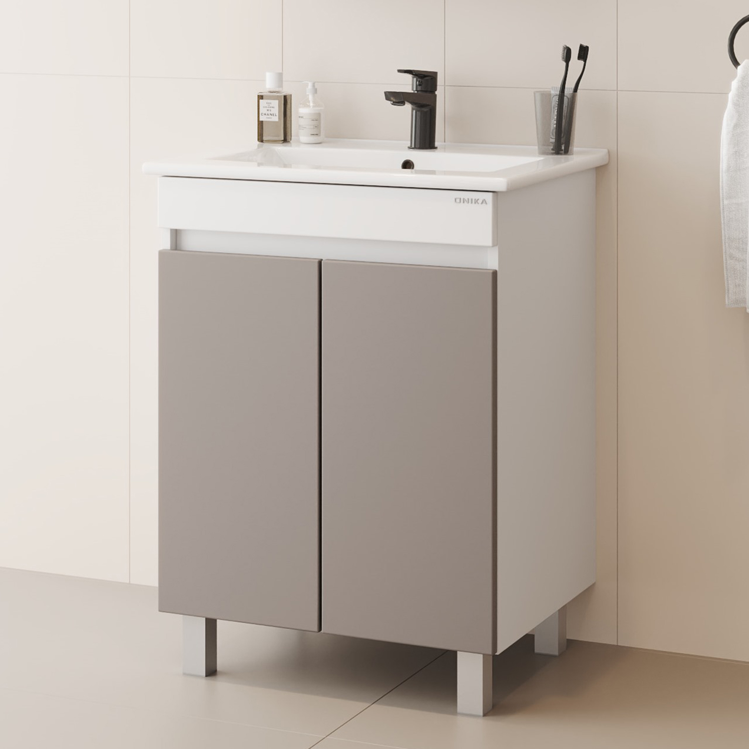 Тумба под раковину Оника Марви 60, цвет белый / мокко - фото 1