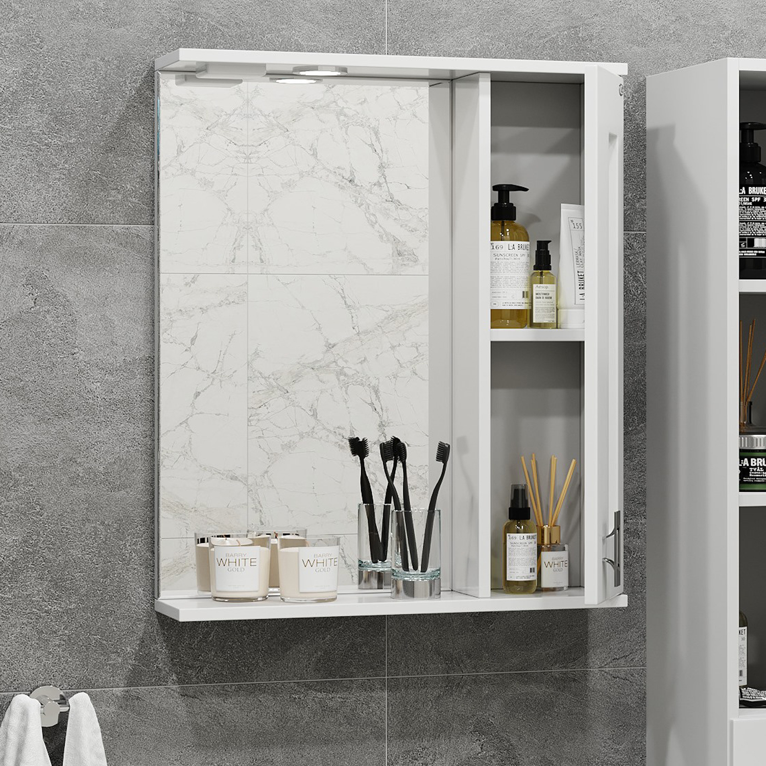 Шкаф-зеркало Оника Кристалл 67, правый, с подсветкой, цвет белый - фото 1