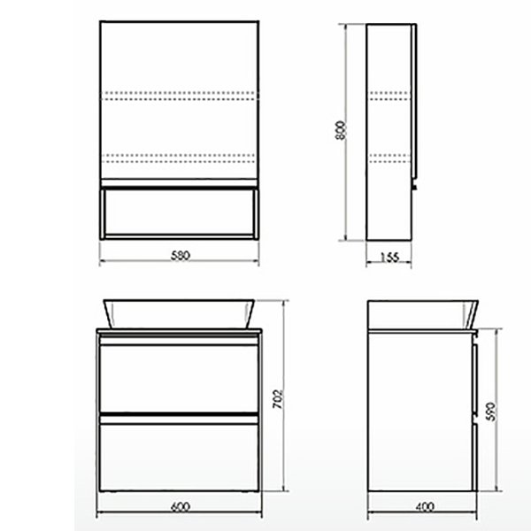 Мебель для ванной Comforty Эдинбург 60-2 с раковиной Comforty 9055RA-50, цвет бетон светлый