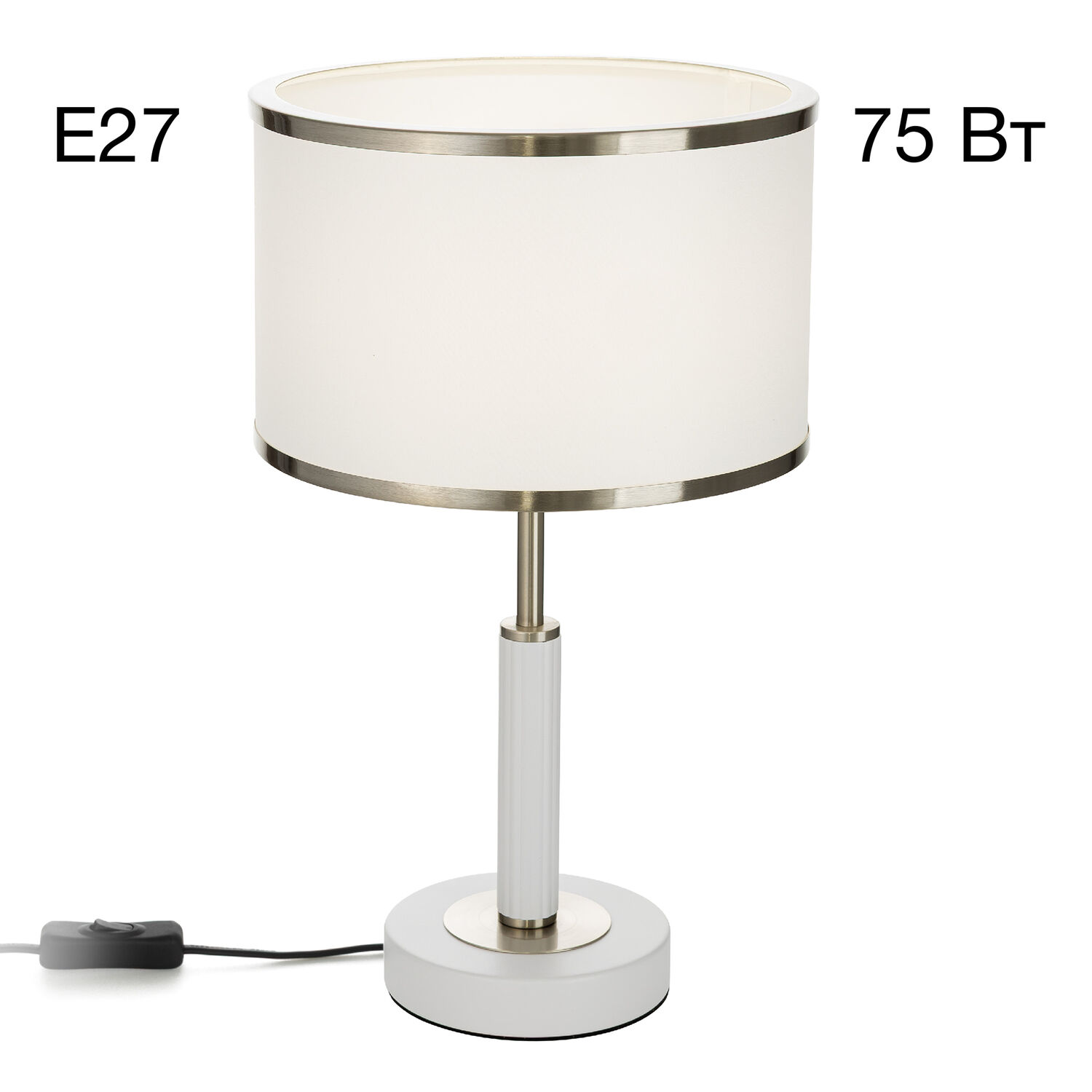 Настольный светильник Citilux Alton CL421812, арматура белая / хром, плафоны текстиль белый / хром матовый