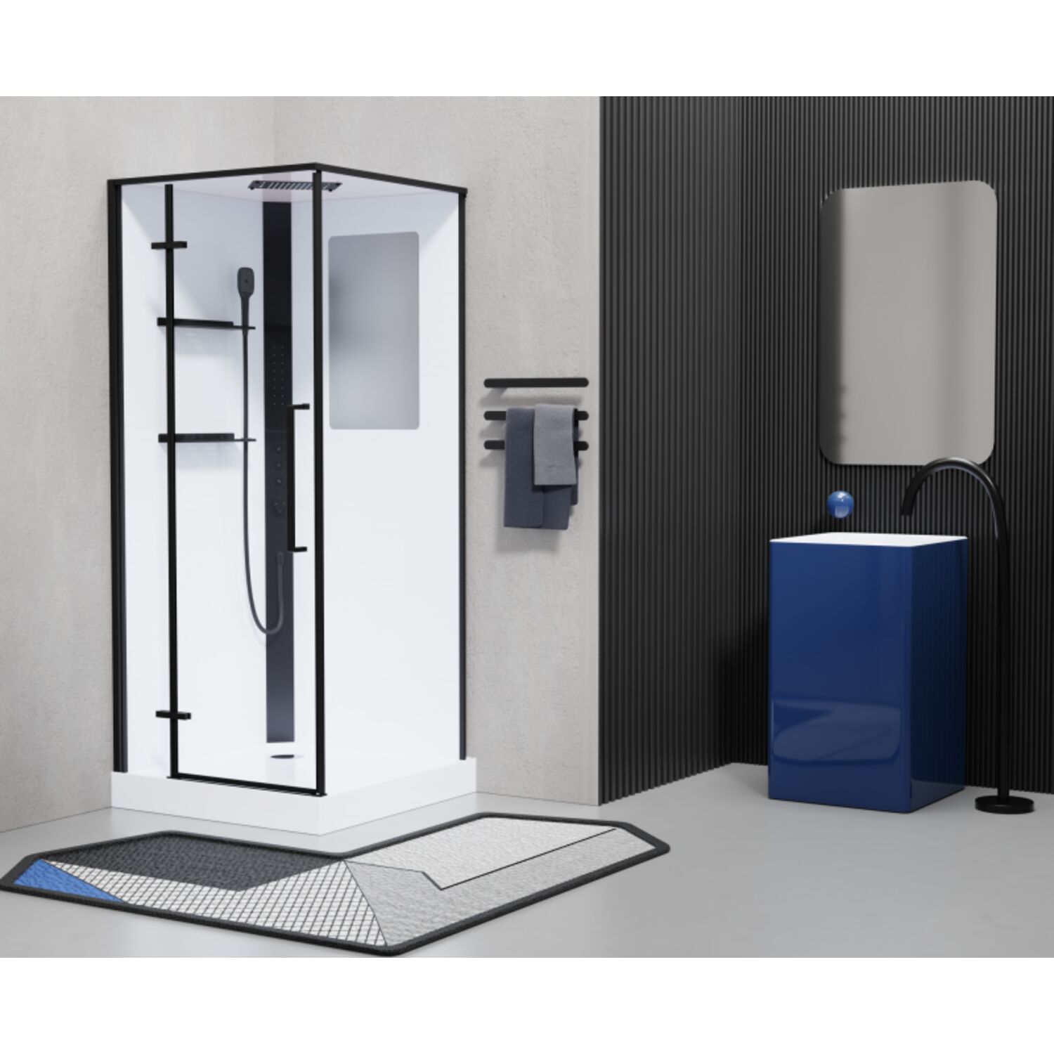 Душевая кабина Esbano Quadro ESM-QUADRO-90, левая, стекло прозрачное, профиль черный, с крышей