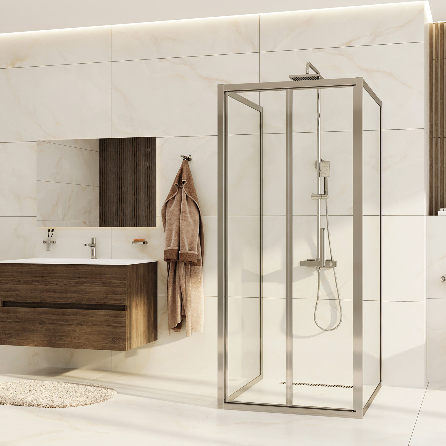 Душевой уголок WasserKRAFT Weser 78F43 90x90, стекло прозрачное, профиль серебристый