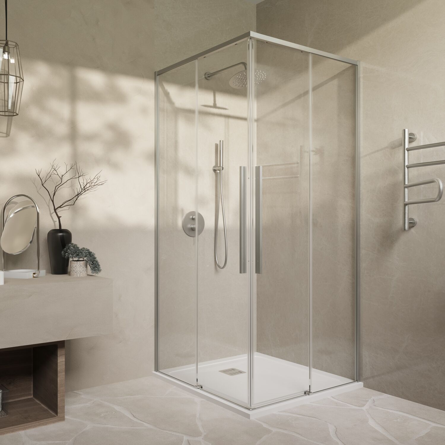 Душевой уголок Vincea Slim-N VSS-4SN 100x80, стекло прозрачное, профиль брашированный никель