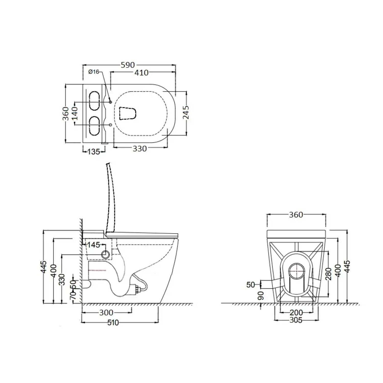 Унитаз Ceruttispa Maiella Pulse MB CT10197 приставной, безободковый, с импульсным смывом, с сиденьем микролифт, цвет черный матовый