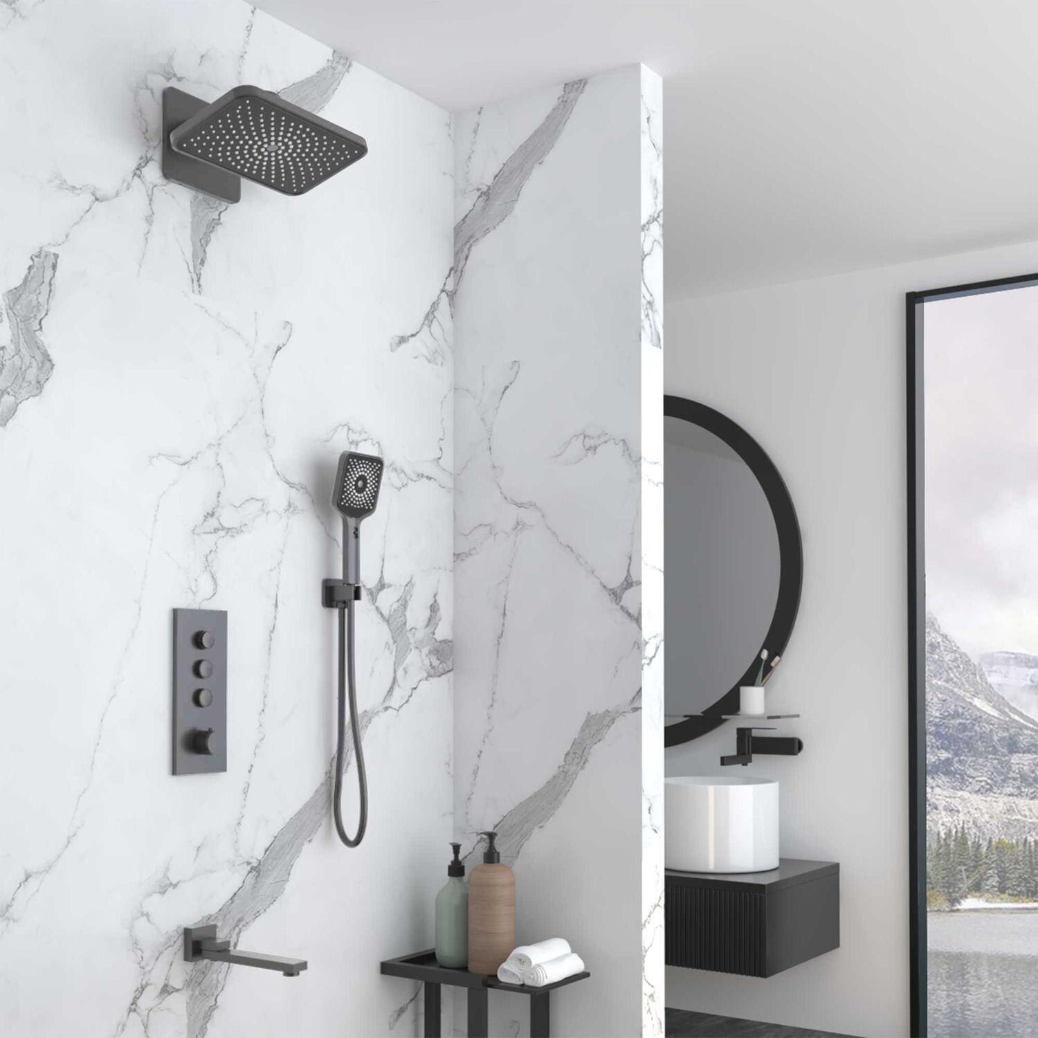 Душевой комплект Vincea VSFW-433TI4GM, встраиваемый, цвет вороненая сталь - фото 1