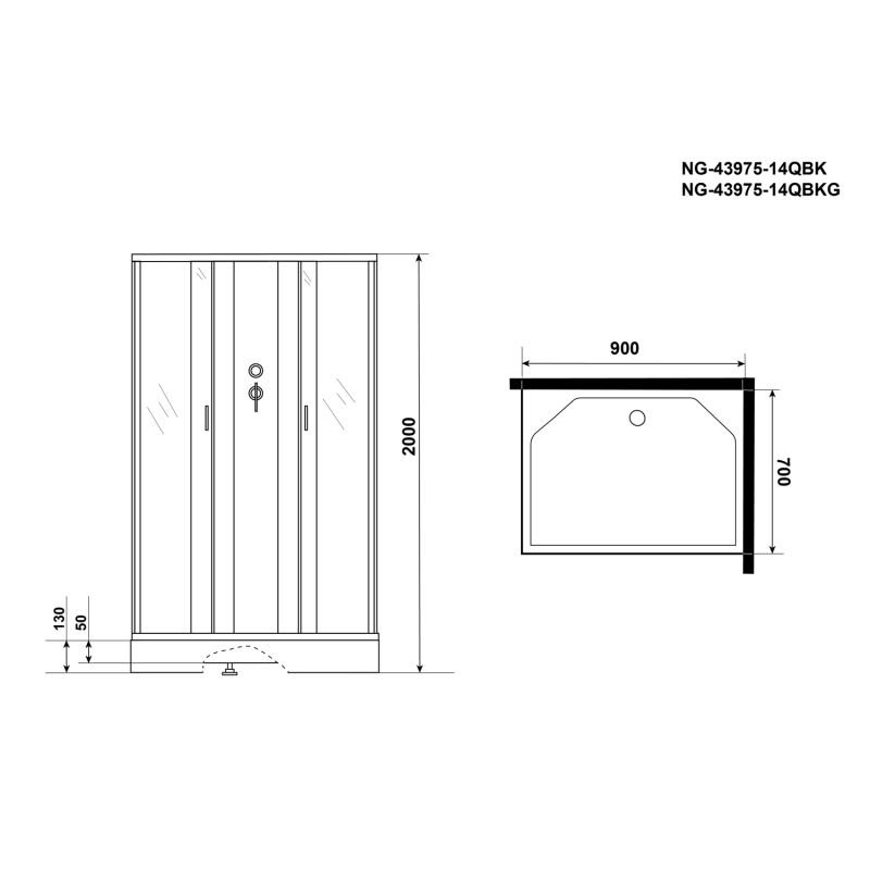 Душевая кабина Niagara Classic NG-43975-14QBK 90x70, стекло матовое, профиль серебро, без крыши