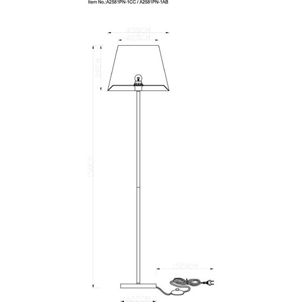 Торшер Arte Lamp Elba A2581PN-1AB, арматура бронза, плафон ткань белая, 38х38 см - фото 1