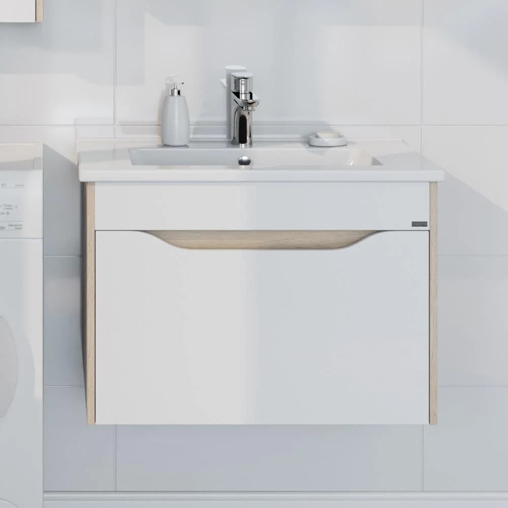 Тумба под раковину Санта Сатурн 75, цвет белый / дуб австрийский