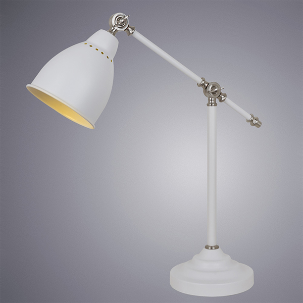 Офисная настольная лампа Arte Lamp Braccio A2054LT-1WH, арматура белая / хром, плафон металл белый, 18х48 см - фото 1