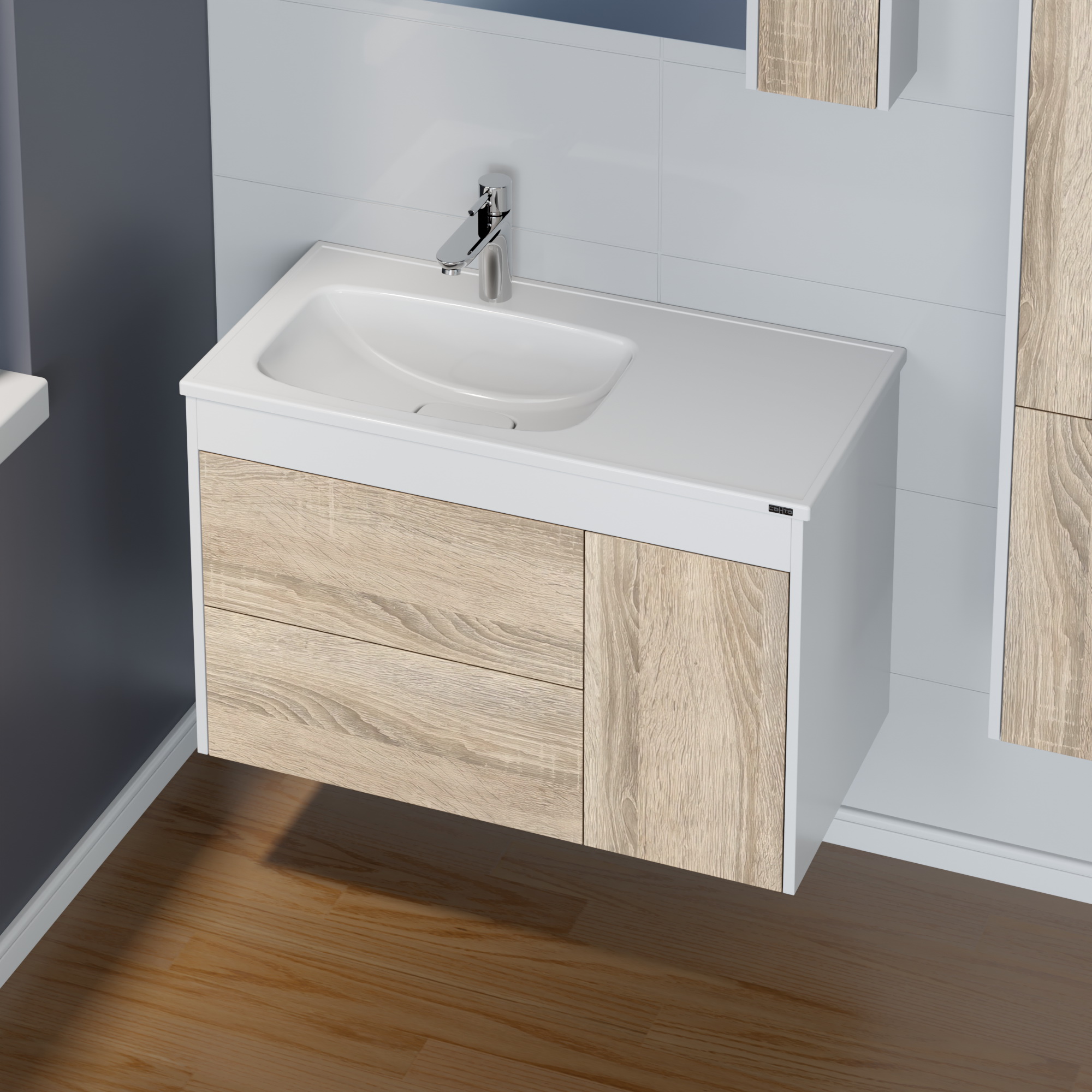 Тумба под раковину Санта Меркурий 90, цвет белый / янтарное дерево - фото 1