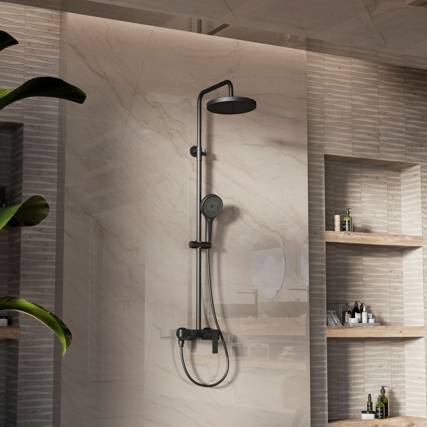 Душевая стойка Vincea VSFS-413MB, с верхним душем, смесителем, цвет черный - фото 1