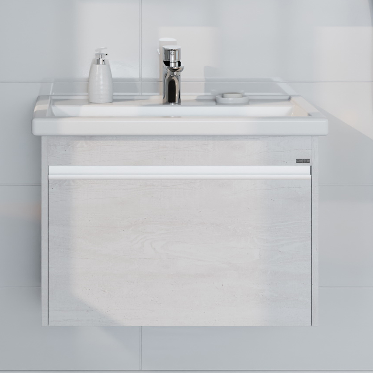 Тумба под раковину Санта Уран 70 подвесная, цвет беленое дерево