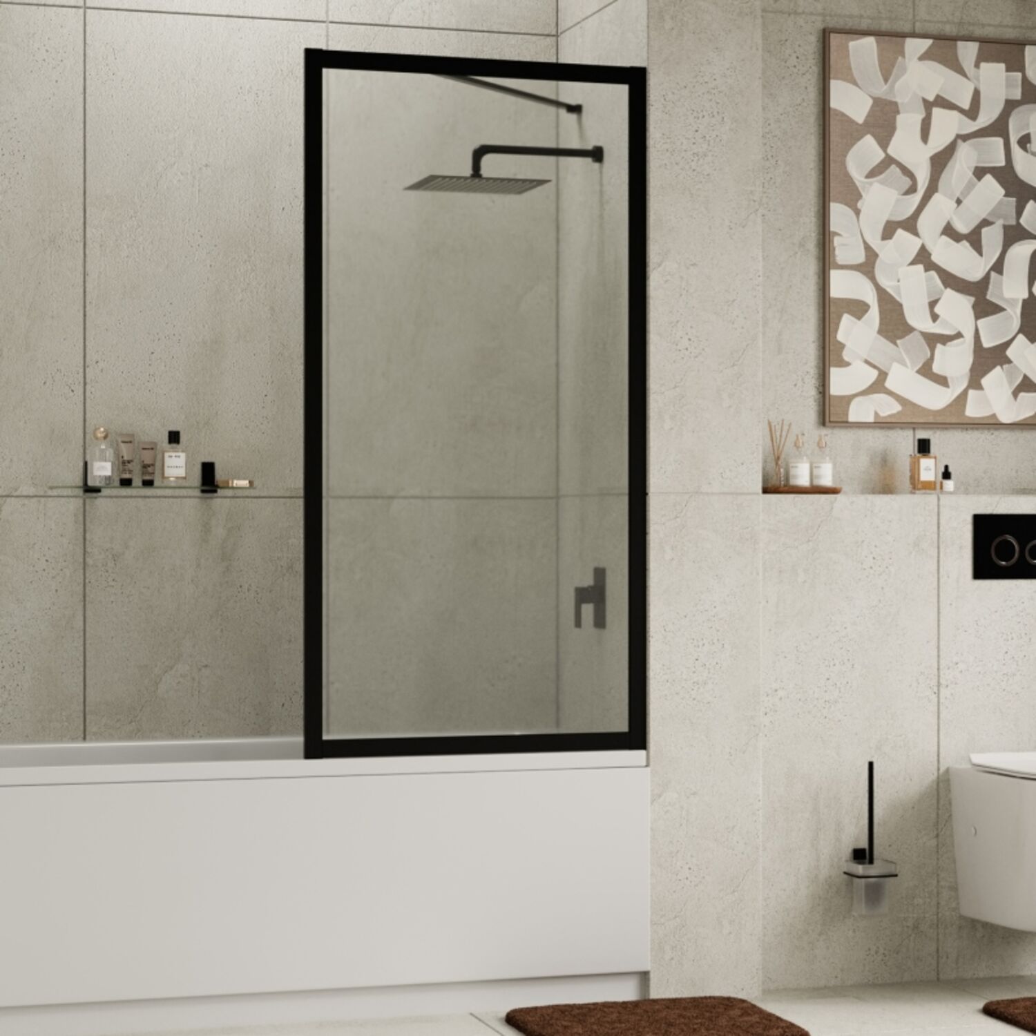 Шторка на ванну WasserKRAFT Abens 20W01-80 MBF 80x160, стекло прозрачное, профиль черный матовый - фото 1