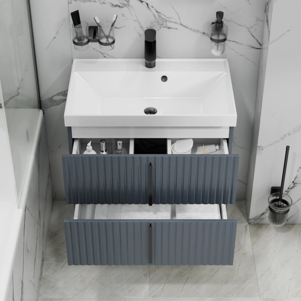 Тумба под раковину Санта Юпитер 70, подвесная, 2 ящика, цвет графит матовый - фото 1