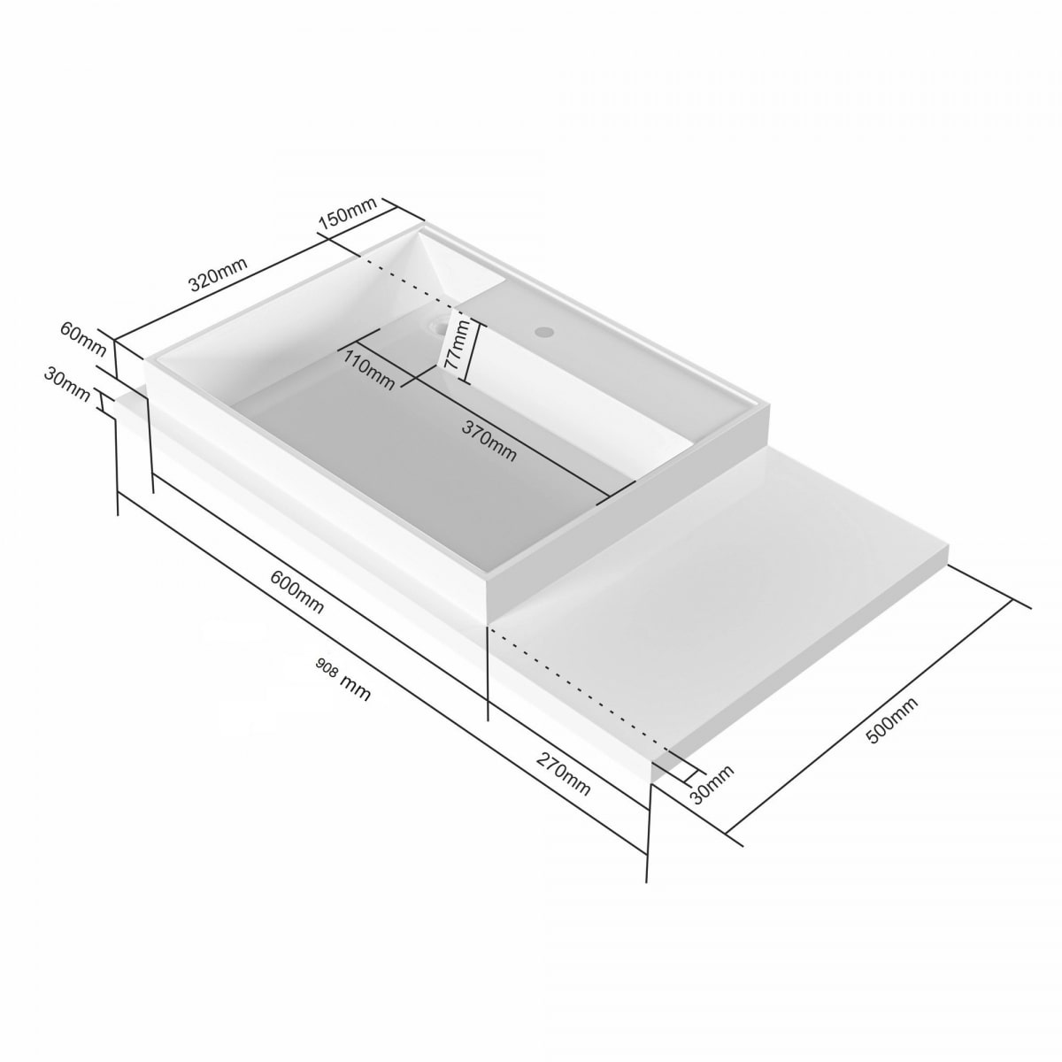 Раковина Санта Юпитер 90x50 для установки над стиральной машиной, левая, цвет белый