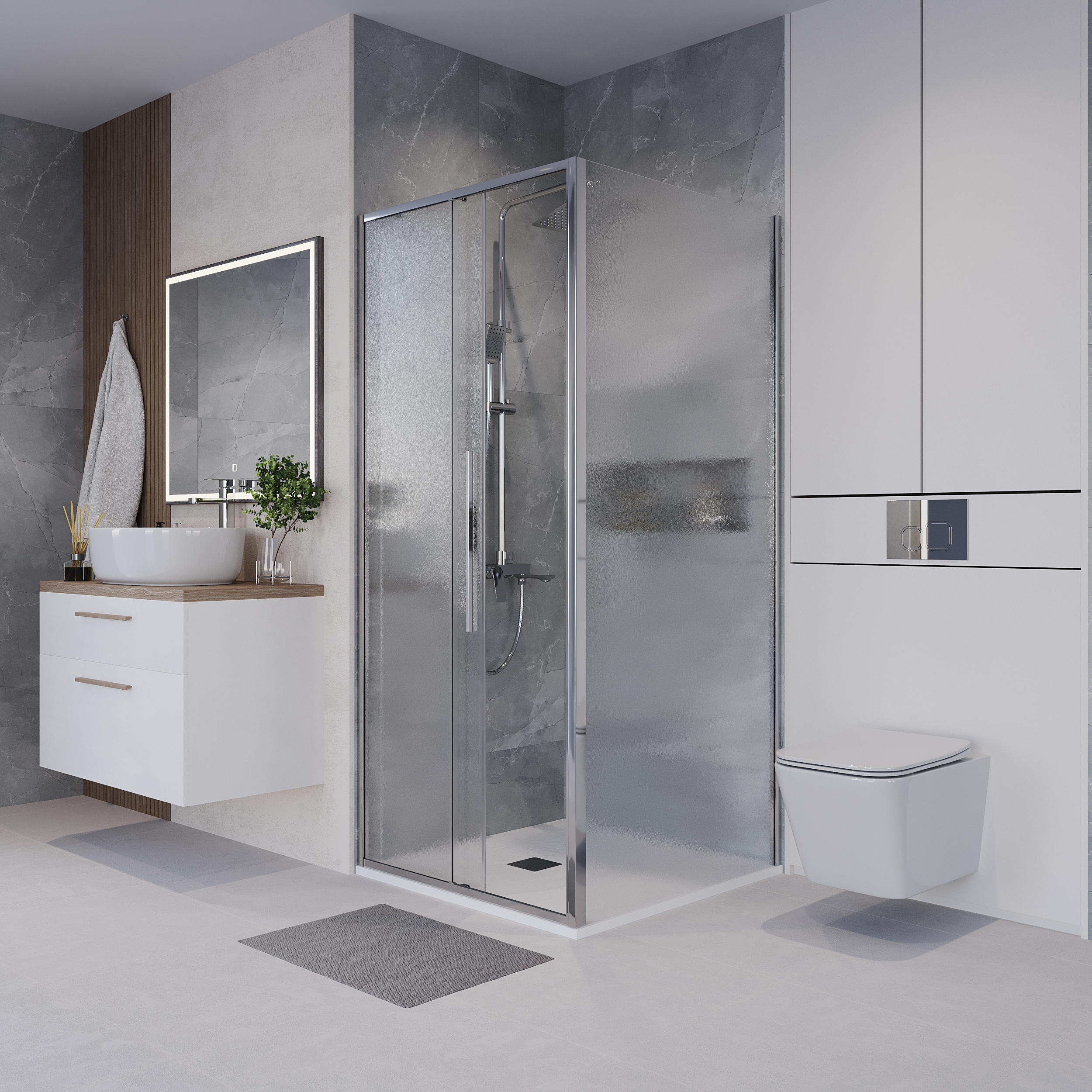 Душевой уголок Niagara Nova NG-65-9CH-CH90-34 90x90, левый, стекло шиншилла, профиль хром - фото 1