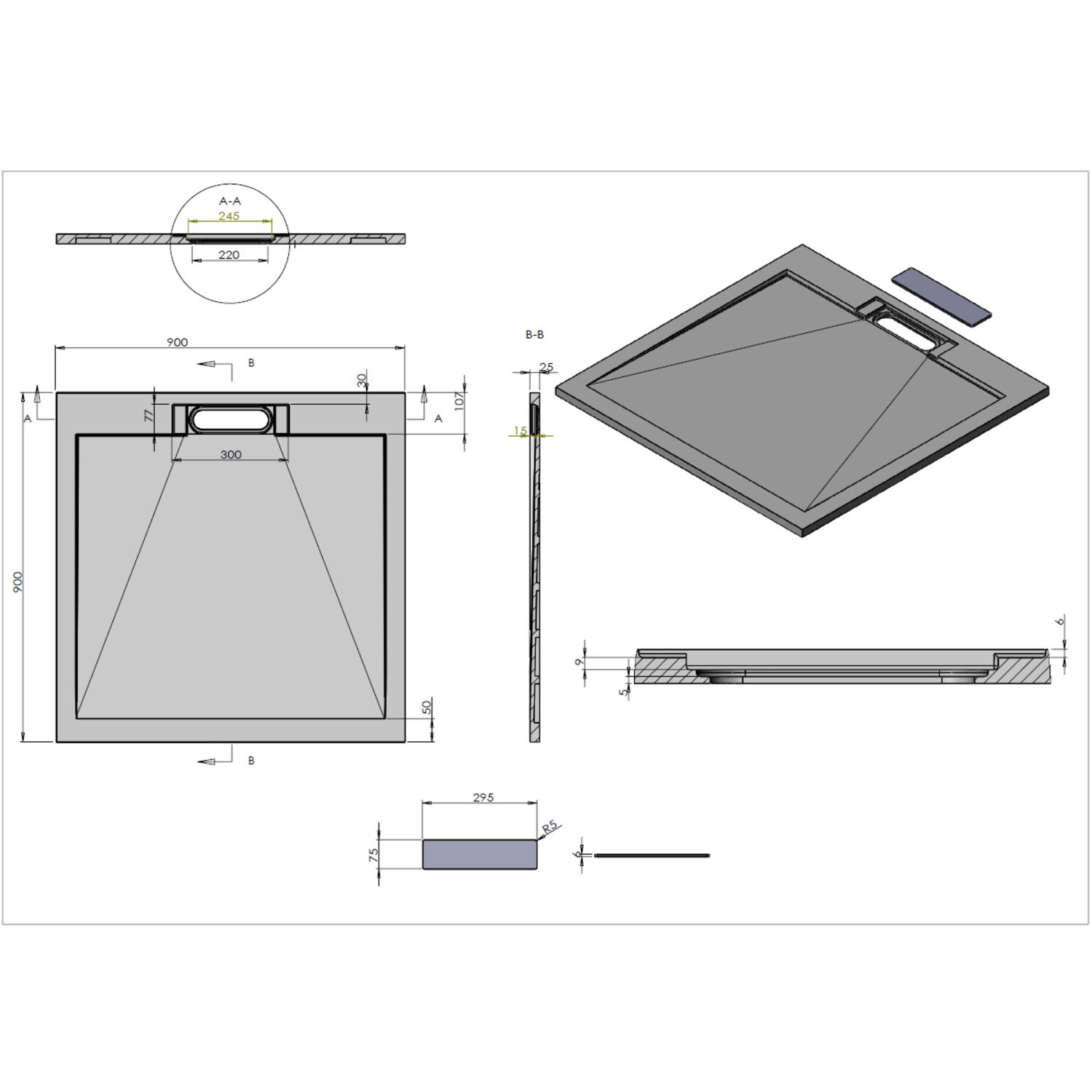 Поддон для душа Vincea VST-4SRL9090G 90x90, искусственный камень, цвет серый - фото 1