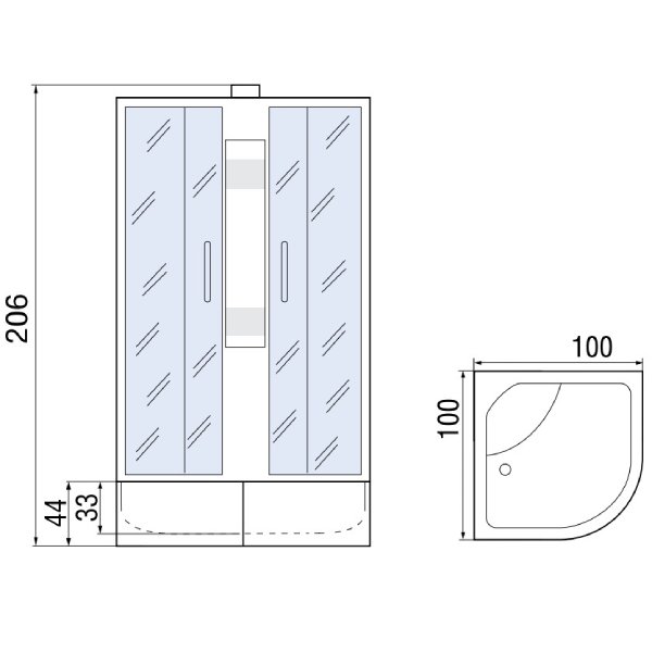 Душевая кабина Мономах Б/К 100/44 С МЗ 100x100, стекло прозрачное мозаика, профиль хром, без крыши - фото 1