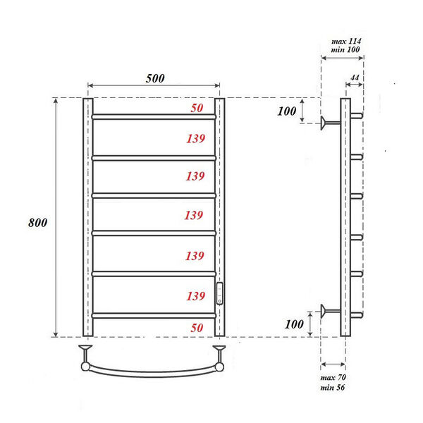 Полотенцесушитель Point П6 50x80 электрический, правый, цвет белый