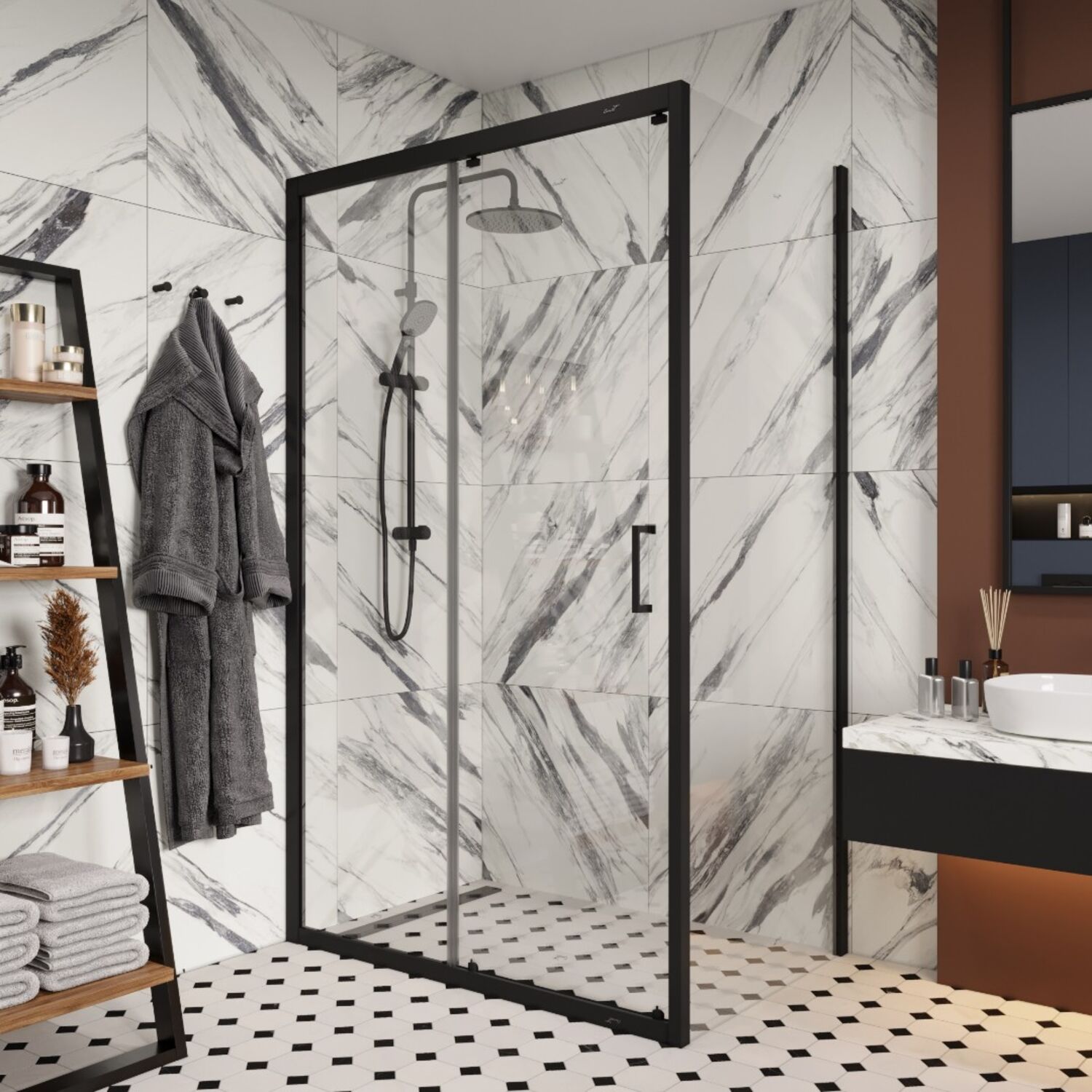 Душевой уголок Ceruttispa Gloria 120B 80x120, стекло прозрачное, профиль черный