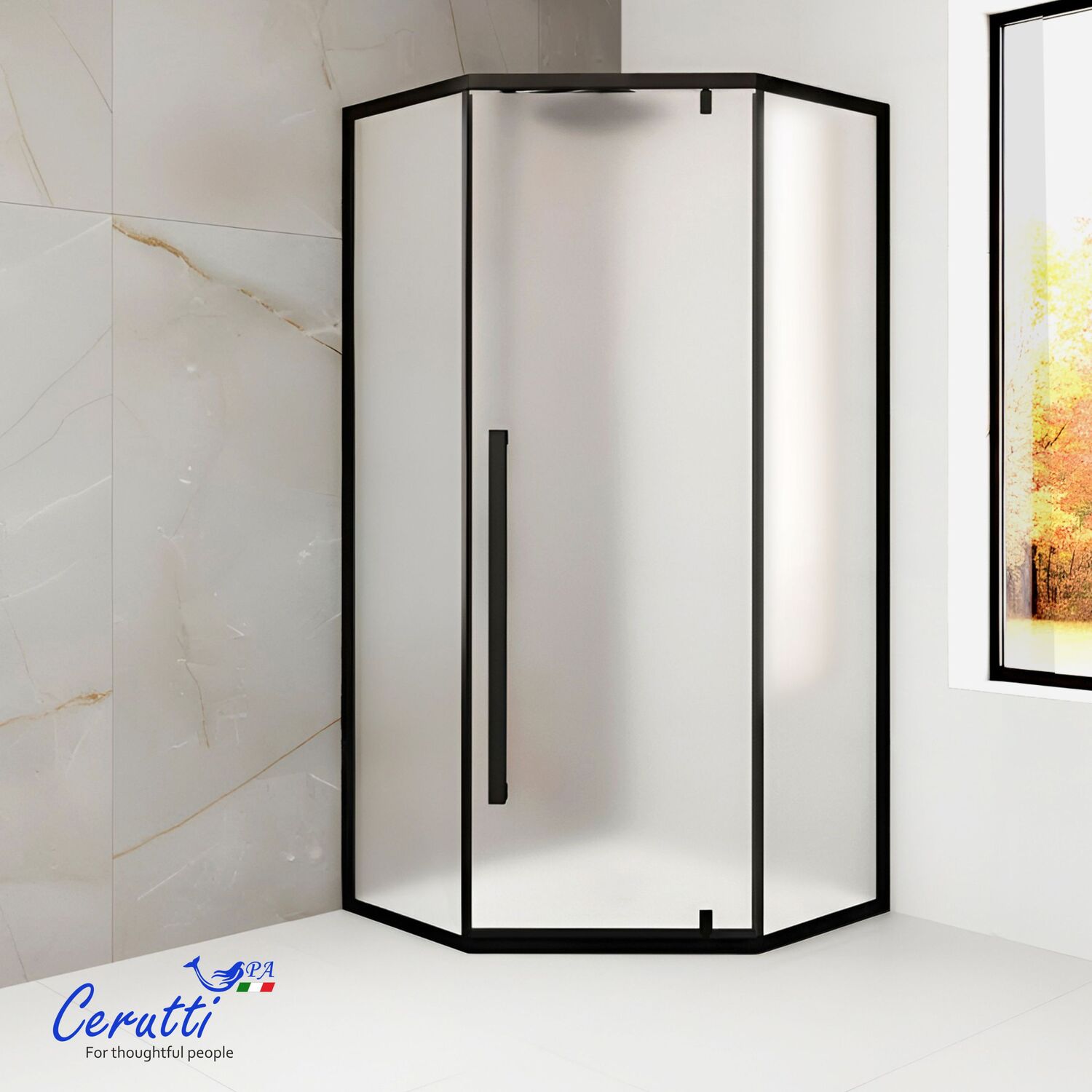 Душевой уголок CeruttiSPA C3AF R 90х90, правый, стекло матовое, профиль черный  - фото 1