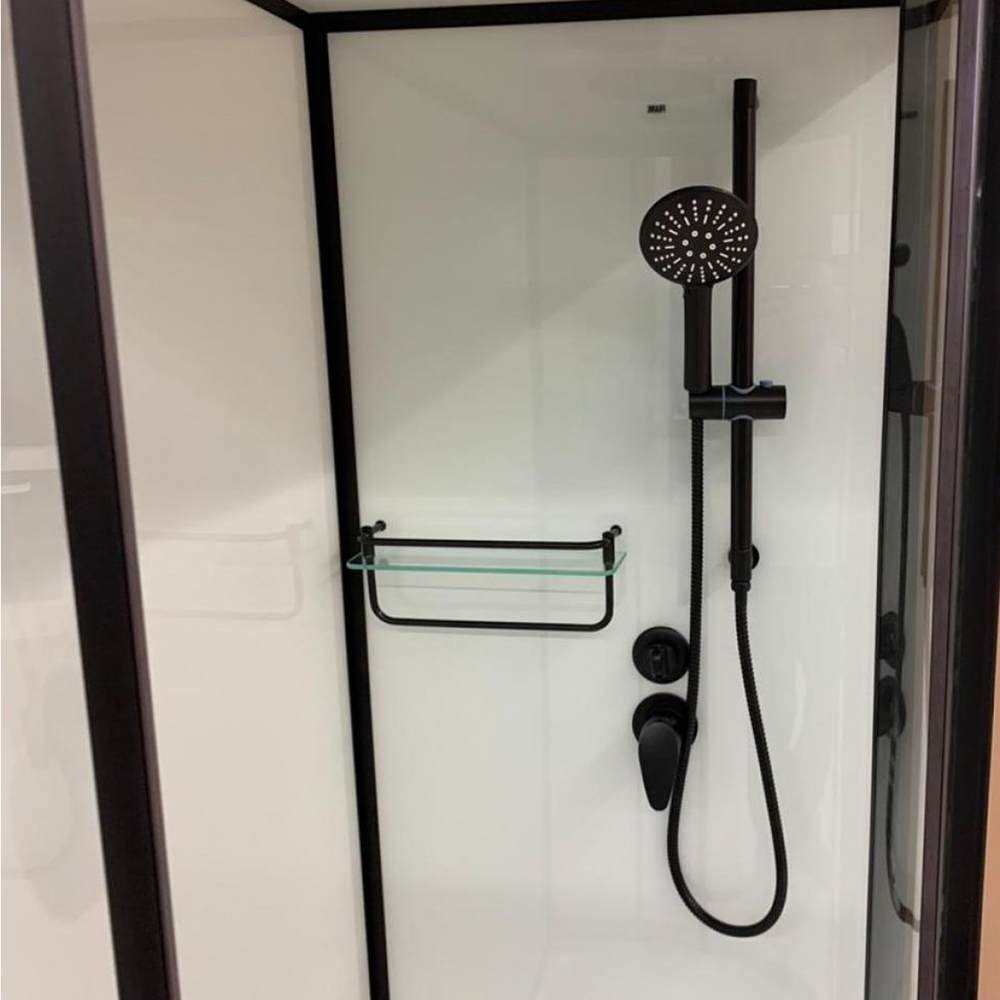 Душевая кабина Frank F411 R М Black 110х80, правая, с полотенцедержателем, стекло матовое, профиль черный 