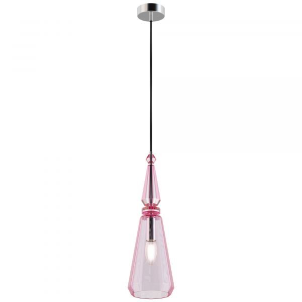 Подвесной светильник Maytoni Sunshine P028PL-01PN, арматура хром, плафон стекло розовое