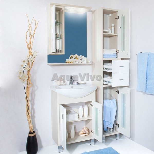 Мебель для ванной Бриклаер Бали 60, цвет светлая лиственница - белый