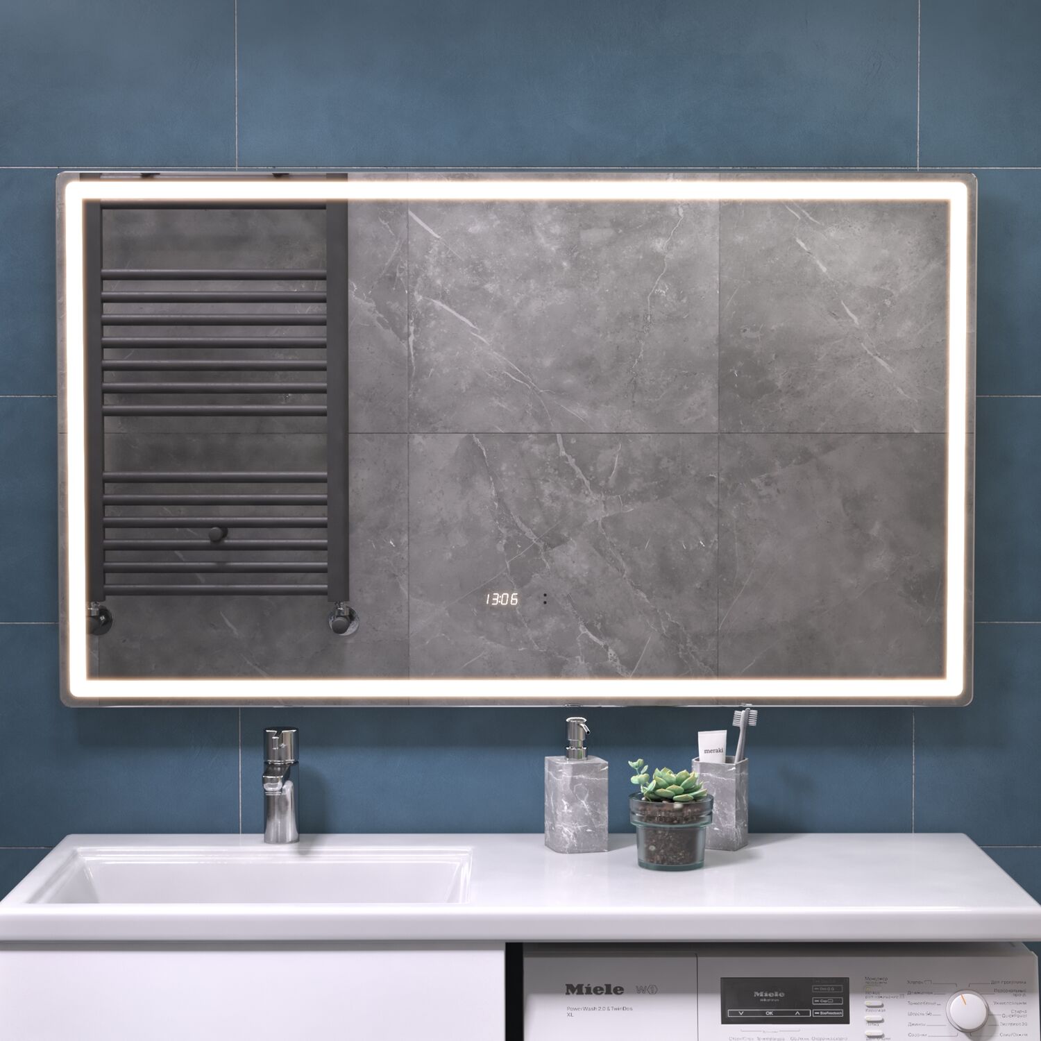 Зеркало Vigo Geometry Luxe 120x70, с подсветкой, функцией антизапотевания, диммером и часами
