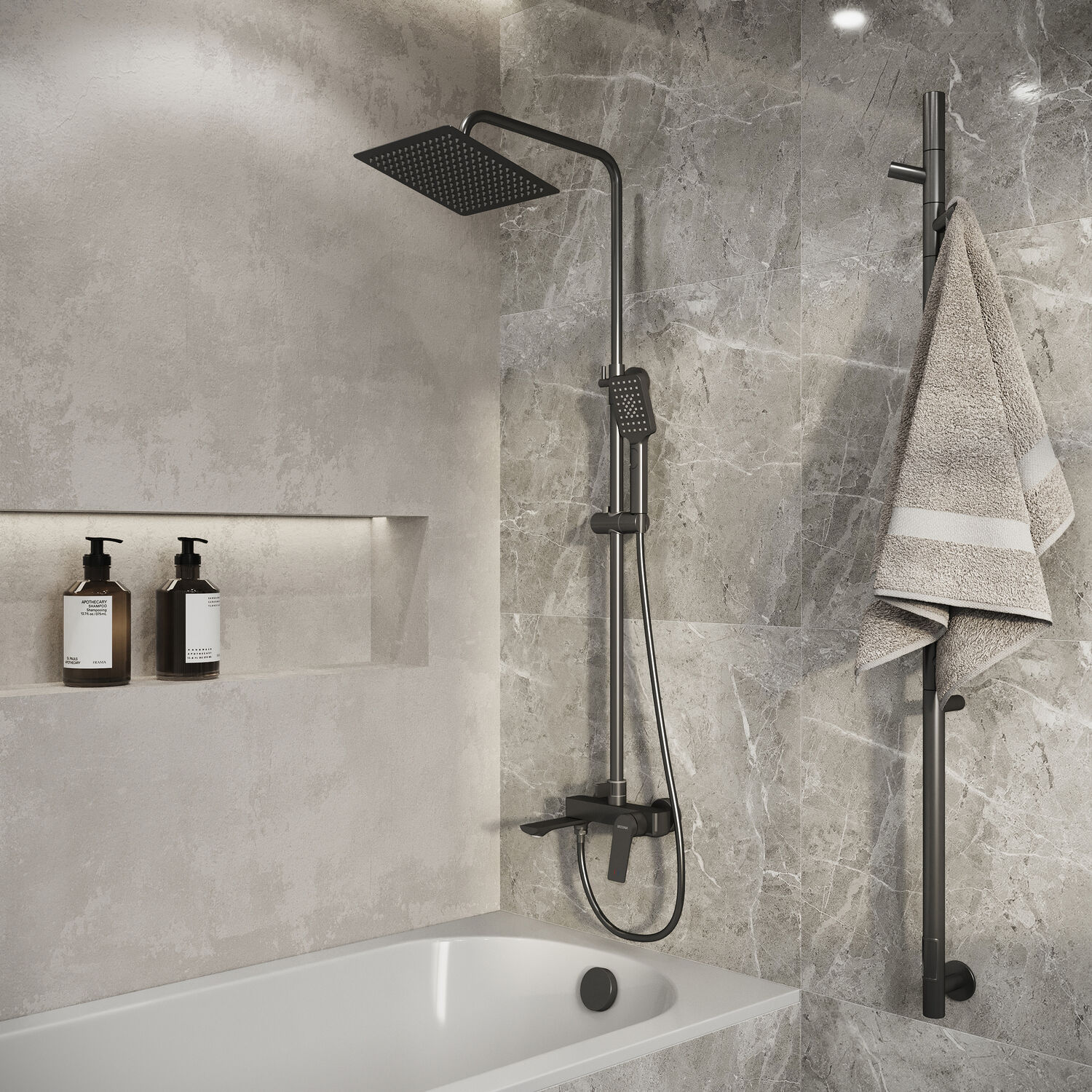 Душевая стойка Grossman Cosmo 500.K35.02.420, с верхним душем, смесителем, цвет графит сатиновый