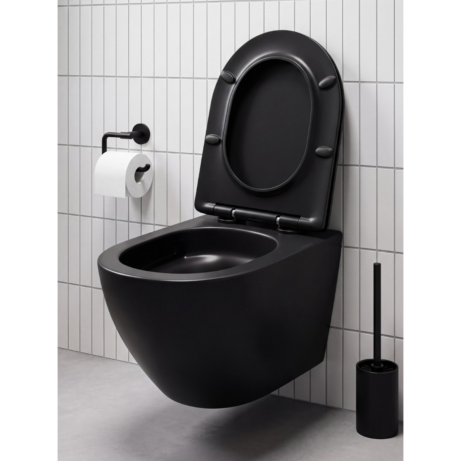 Унитаз Joki Стелла T JK1141020MB подвесной, безободковый, смыв Торнадо, с сиденьем микролифт, цвет черный матовый