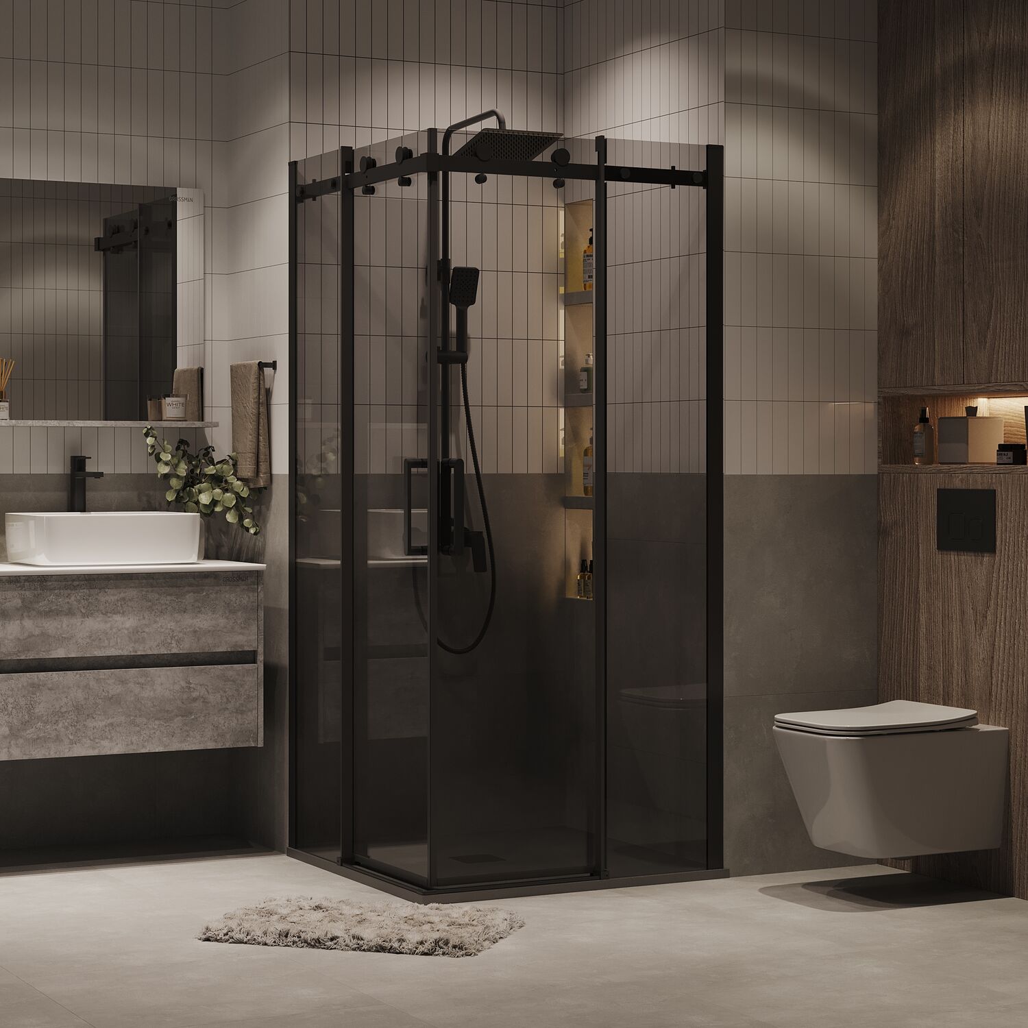 Душевой уголок Grossman Classic 300.K33.04.1010.21.10 100, стекло тонированное, профиль черный матовый