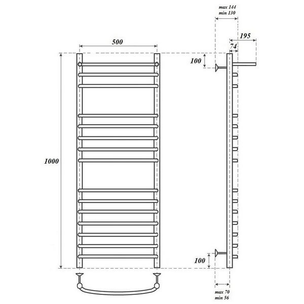 Полотенцесушитель Point П14 50x100 водяной, с полкой, цвет хром